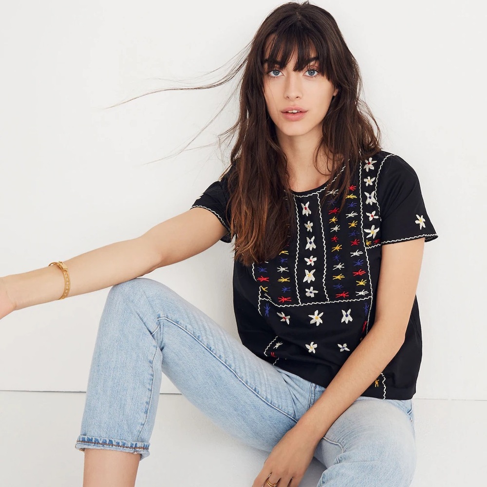 Madewell Embroidered Tie-Back Cutout Top